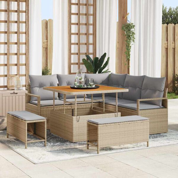 vidaXL Conjunto de sof&aacute; de jard&iacute;n con coj&iacute;n 8 pcs Beige y Gris Claro