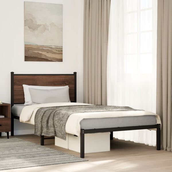 vidaXL Estructura de cama sin colch&oacute;n metal marr&oacute;n roble 100x200 cm