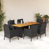 vidaXL Set de comedor de jard&iacute;n 7 pzas y cojines rat&aacute;n sint&eacute;tico negro