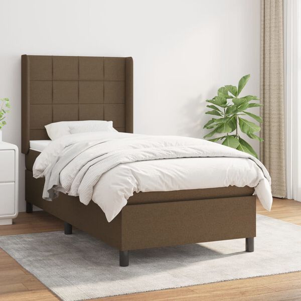 vidaXL Cama box spring con colch&oacute;n tela marr&oacute;n oscuro 80x200 cm