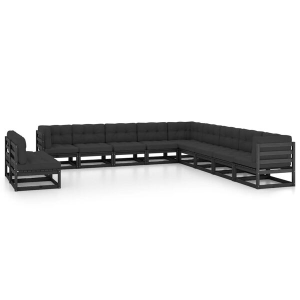 vidaXL Set de muebles de jard&iacute;n 11 pzas con cojines madera pino negro