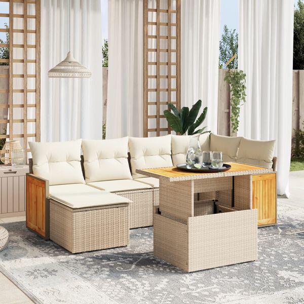 vidaXL Set sof&aacute;s de jard&iacute;n 7 piezas y cojines rat&aacute;n sint&eacute;tico beige