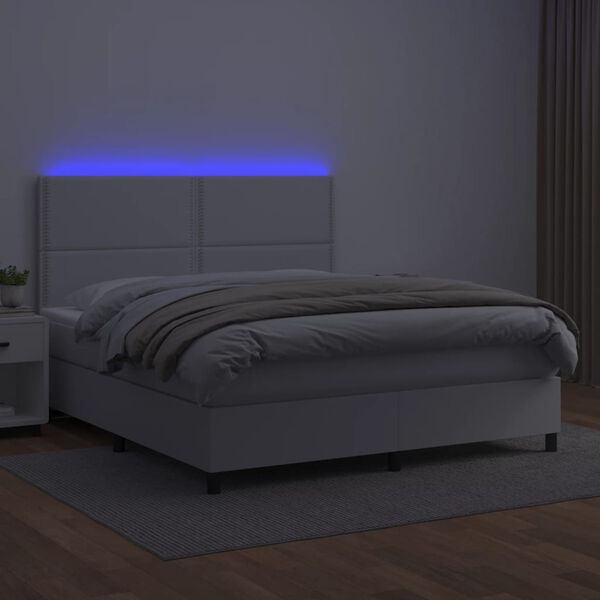 vidaXL Cama box spring colch&oacute;n y LED cuero sint&eacute;tico blanco 180x200 cm