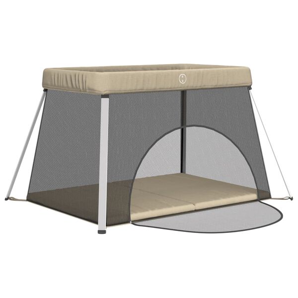 vidaXL Parque infantil para bebés con colchón tela lino gris taupé