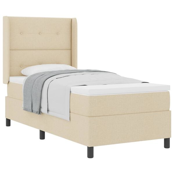 vidaXL Cama tipo Box Spring con colch&oacute;n Crema 90 x 190 cm tela