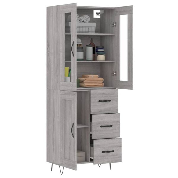 vidaXL Aparador alto madera contrachapada gris sonoma 69,5x34x180 cm