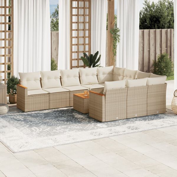 vidaXL Set de sof&aacute;s de jard&iacute;n 11pzas con cojines rat&aacute;n sint&eacute;tico beige