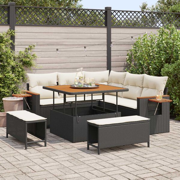 vidaXL Conjunto de sof&aacute;s de jard&iacute;n con coj&iacute;n 8 pcs Negro y crema