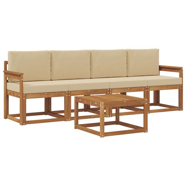 vidaXL Conjunto de sof&aacute;s de exterior con coj&iacute;n 5 pcs Natural y Beige
