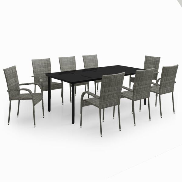 vidaXL Juego de comedor para jardín 9 piezas gris y negro
