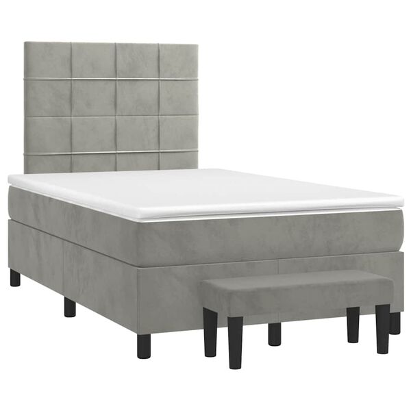 vidaXL Cama box spring con colch&oacute;n terciopelo gris claro 120x190 cm