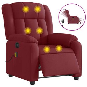 vidaXL Sill&oacute;n de masaje reclinable el&eacute;ctrico tela rojo tinto