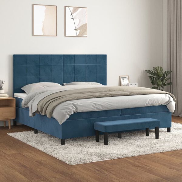 vidaXL Cama box spring con colch&oacute;n terciopelo azul oscuro 200x200 cm