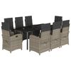 vidaXL Set comedor jard&iacute;n 9 pzas y cojines rat&aacute;n sint&eacute;tico gris