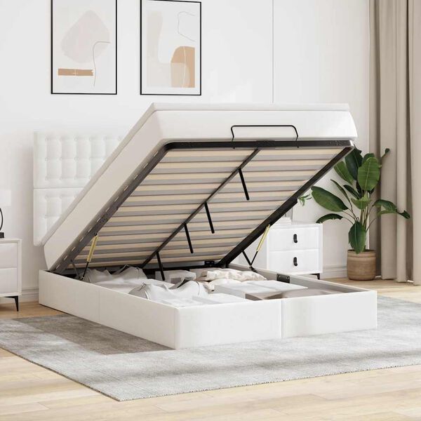 vidaXL Estructura cama otomana colch&oacute;n cuero sint&eacute;tico blanco