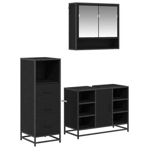 vidaXL Juego de muebles de ba&ntilde;o 3 pcs Roble Negro Madera de ingenier&iacute;a