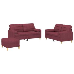 vidaXL Juego de sof&aacute;s con cojines 3 piezas tela rojo tinto