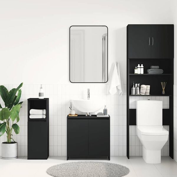 vidaXL Armario de baño madera contrachapada negro 60x33x61 cm