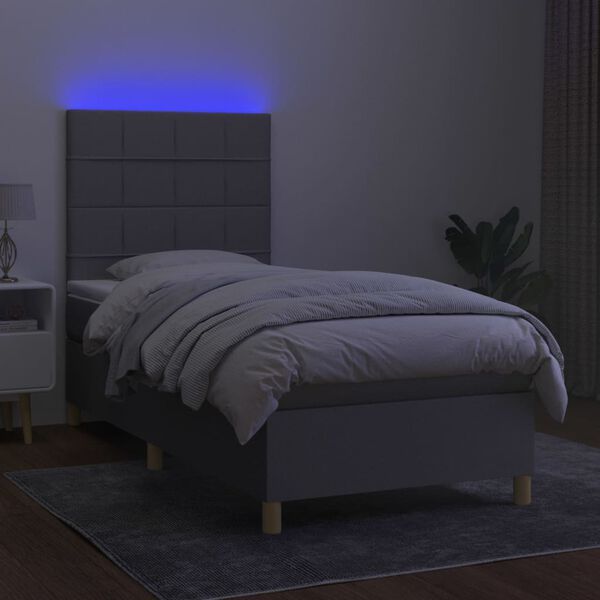 vidaXL Cama box spring colch&oacute;n y luces LED tela gris claro 90x190 cm