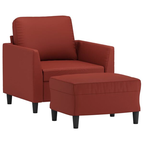 vidaXL Sill&oacute;n con taburete cuero sint&eacute;tico rojo tinto 60 cm