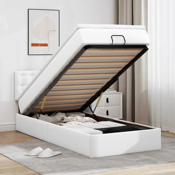 vidaXL Cama otomana colch&oacute;n cuero sint&eacute;tico blanco 90x200cm