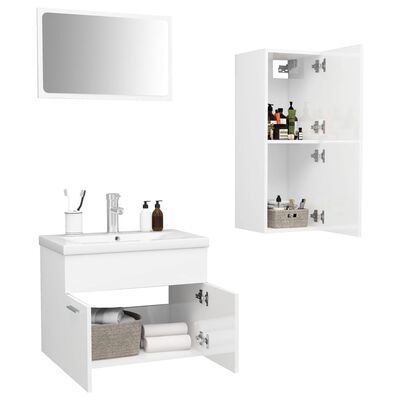 vidaXL Conjunto de muebles de baño aglomerado blanco brillante