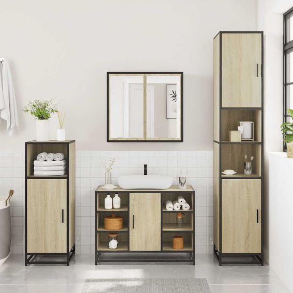 vidaXL Juego de muebles de baño 4 pzas contrachapada roble sonoma