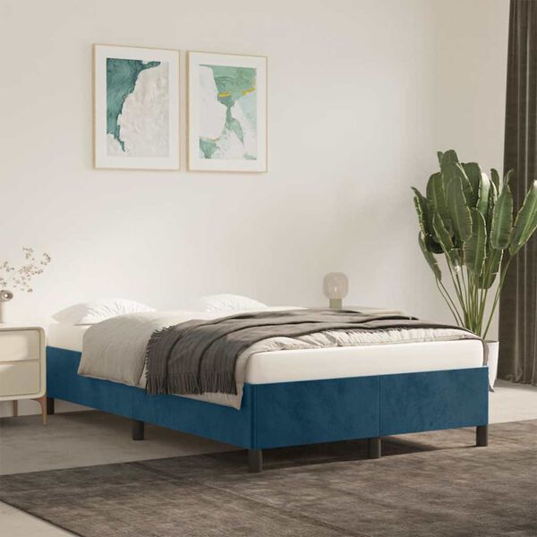 vidaXL Estructura de cama sin colch&oacute;n terciopelo azul oscuro 120x190cm