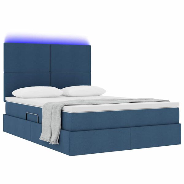 vidaXL Cama con almacenamiento y LED Azul 140 x 200 cm Poli&eacute;ster
