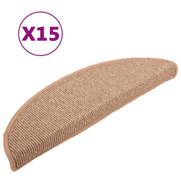 vidaXL Felpudos para escaleras (15 unidades, 56 x 17 x 3 cm, marrón claro, semicirculares)