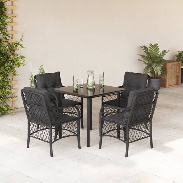 vidaXL Set de muebles jard&iacute;n 5 pzas con cojines rat&aacute;n sint&eacute;tico negro