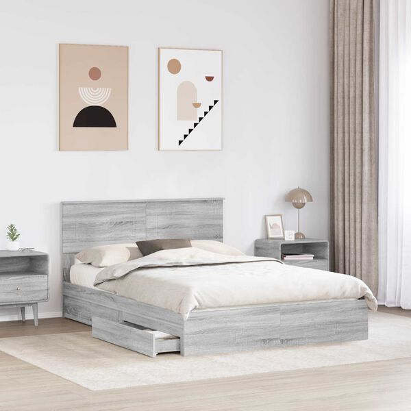 vidaXL Cama con almacenamiento con cabecera Gris Sonoma 140 x 200 cm