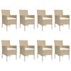 vidaXL Set comedor de jard&iacute;n 9 pzas con cojines rat&aacute;n sint&eacute;tico beige