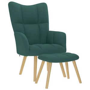 vidaXL Sillón de relax con taburete tela verde oscuro