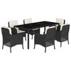 vidaXL Set de comedor de jard&iacute;n 7 pzas y cojines rat&aacute;n sint&eacute;tico negro
