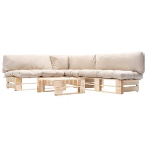 vidaXL Muebles de palets de jard&iacute;n con cojines arena 4 piezas madera