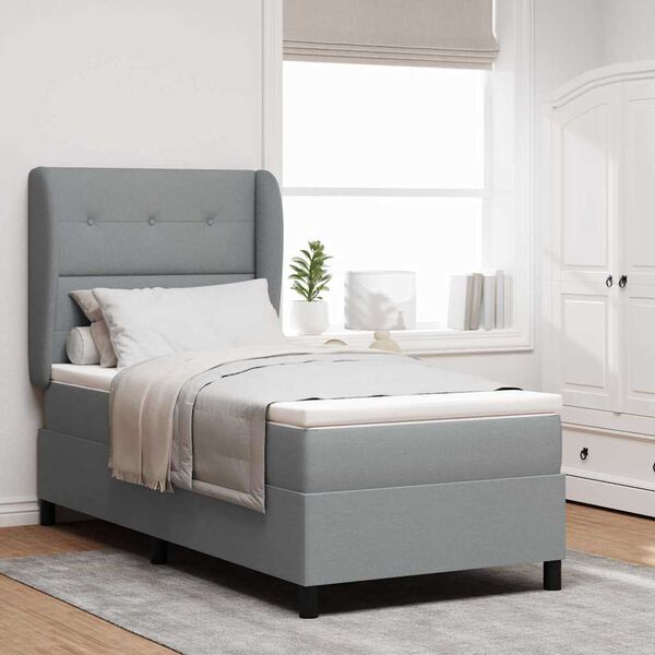 vidaXL Cama tipo Box Spring con colch&oacute;n Gris claro 90 x 200 cm tela
