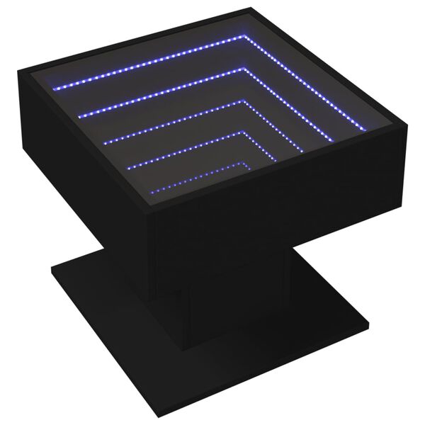 vidaXL Mesa de centro con luz LED madera ingenier&iacute;a negra 50x50x45 cm