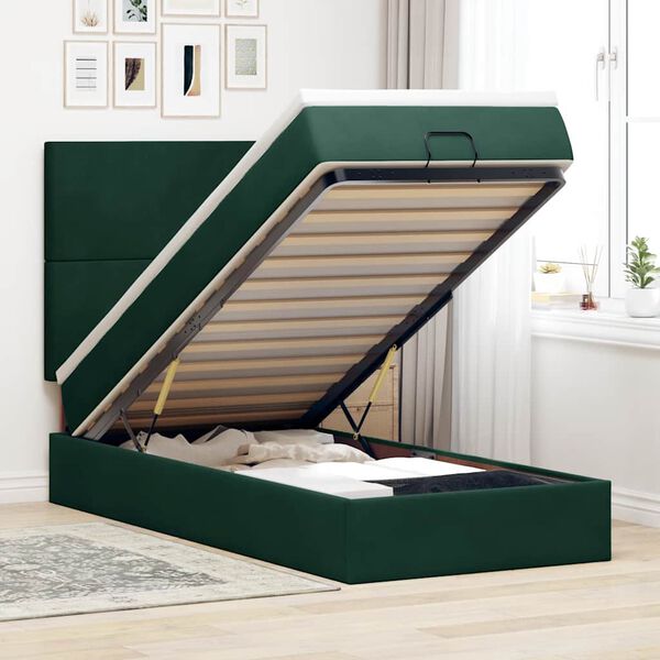 vidaXL Estructura de cama otomana colchones terciopelo verde oscuro