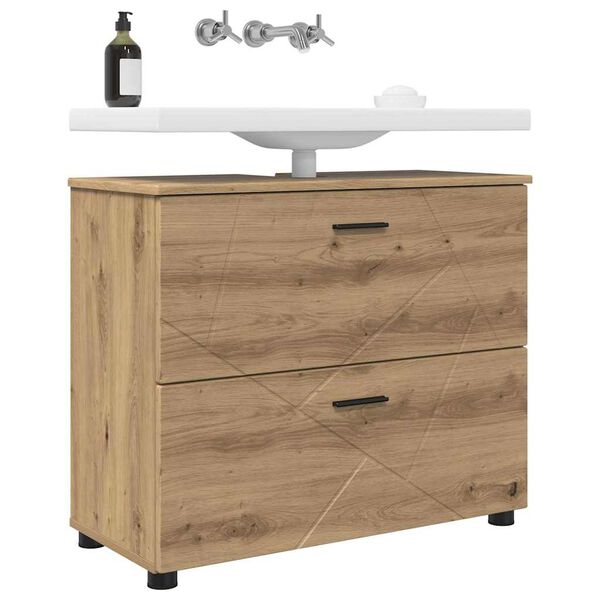 vidaXL Gabinete de Ba&ntilde;o con caj&oacute;n Roble artesanal 76,5 x 35 x 64 cm