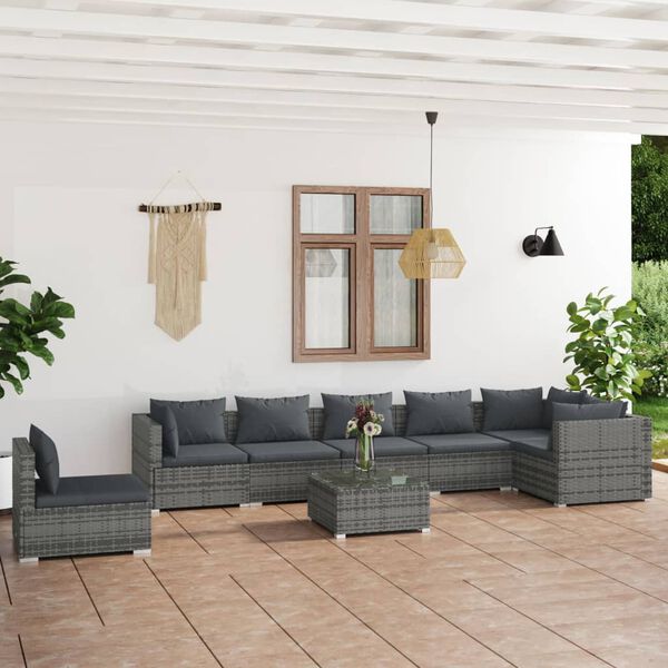 vidaXL Set de muebles de jardín 8 pzas y cojines ratán sintético gris