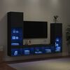 vidaXL Muebles de TV de pared con LED 4 pzas madera ingenier&iacute;a negro