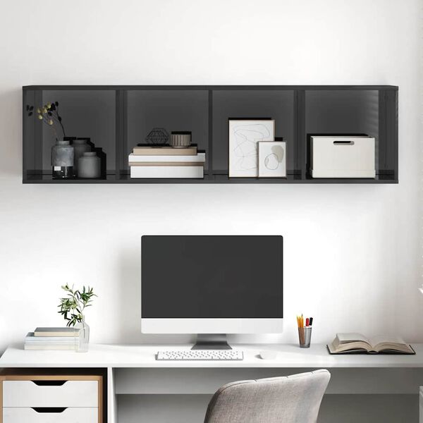 vidaXL Mueble TV pared madera contrachapada gris brillo 37x37x142,5 cm