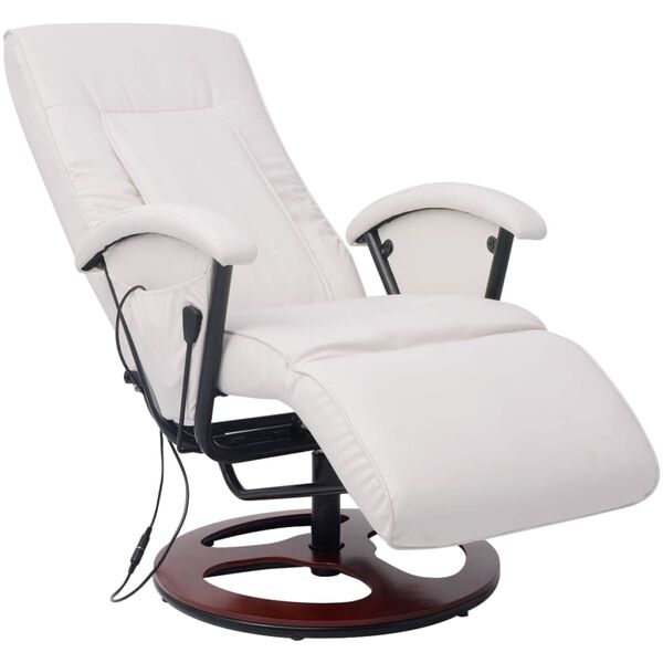vidaXL Sillón de masaje shiatsu cuero sintético blanco