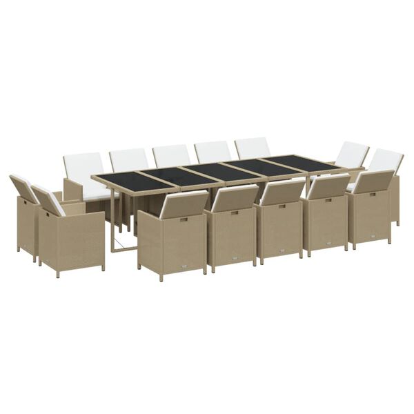 vidaXL Set de comedor jard&iacute;n 15 pzas con cojines rat&aacute;n sint&eacute;tico beige