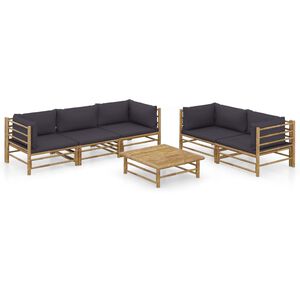 vidaXL Set de muebles de jardín 6 piezas bambú con cojines gris oscuro