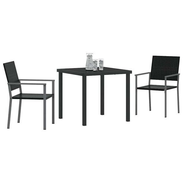 vidaXL Conjunto de Comedor de Jard&iacute;n 3 pcs Negro Rat&aacute;n sint&eacute;tico