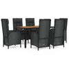 vidaXL Set de comedor de jard&iacute;n 7 pzas y cojines rat&aacute;n sint&eacute;tico negro