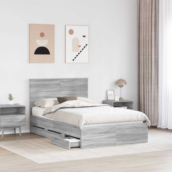 vidaXL Estructura de cama Gris Sonoma 120 x 200 cm Madera Ingenieril