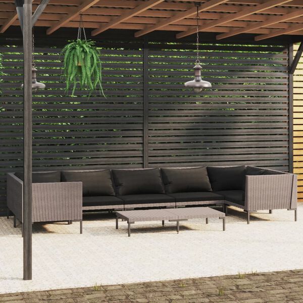 vidaXL Set sofás de jardín 8 pzas cojines ratán sintético gris oscuro